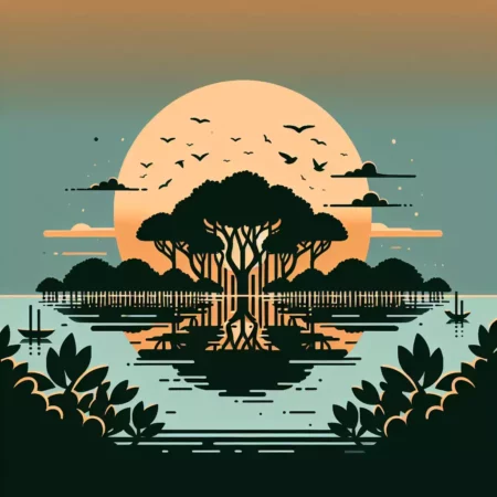 Potret Keindahan Mangrove Saat Matahari Terbenam