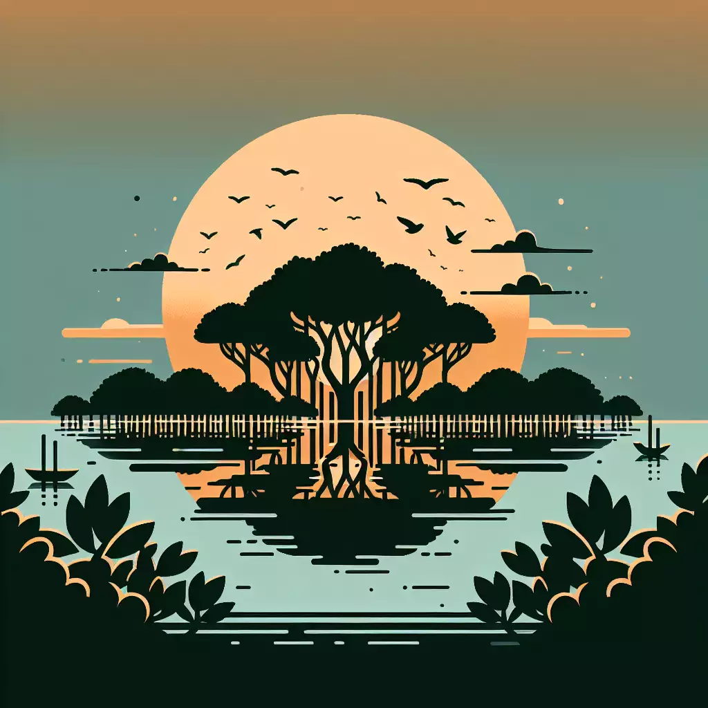 Potret Keindahan Mangrove Saat Matahari Terbenam
